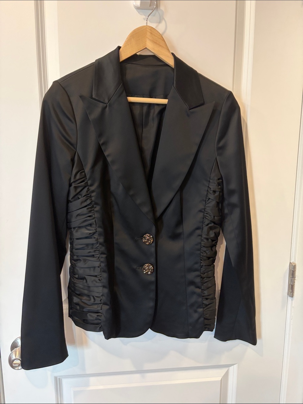 Vintage Black Women's Satin Ruched-Panel Blazer